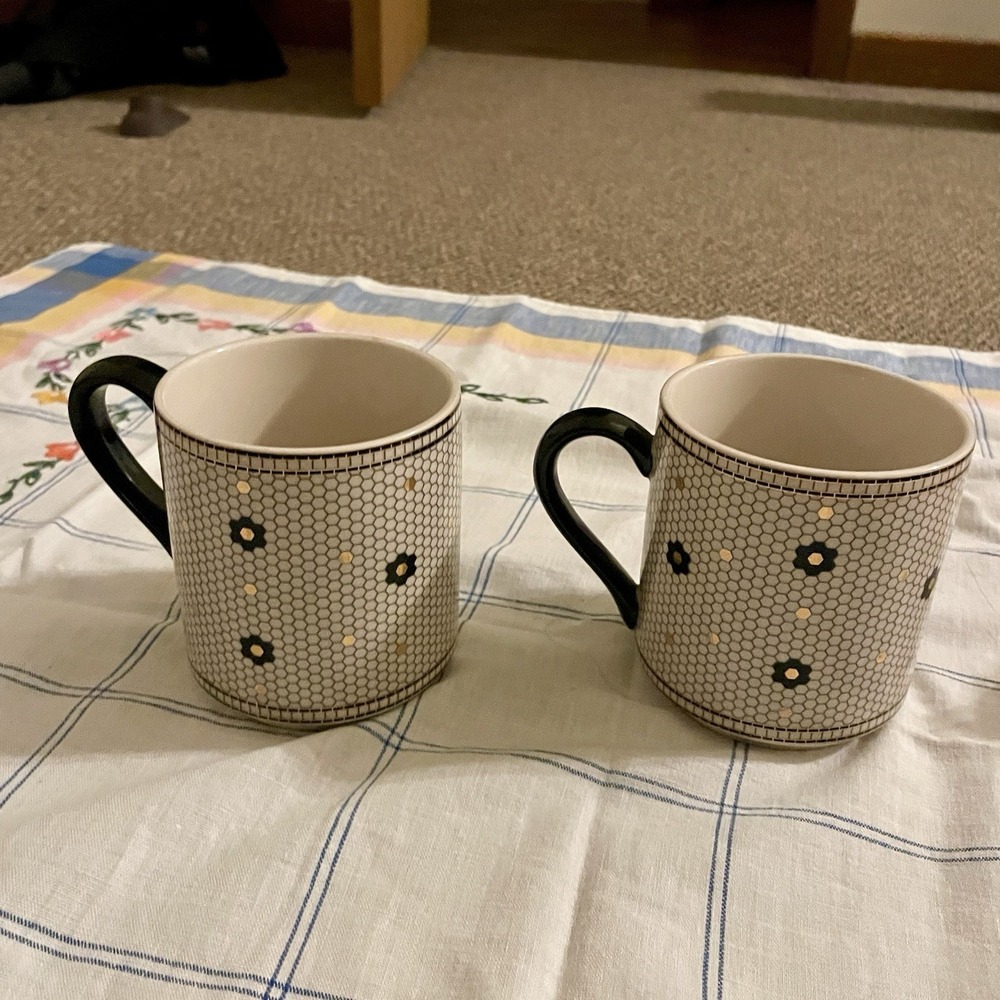 Anthropologie Margot Mosaic Tile Gold Black Coffee Initial "A" Mug Set of 2 - Picture 4 of 6